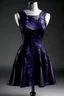 Placeholder: dark purple short dress, without sleeves, made of satin and narrow lace fabric inspired by fractals in geometry.