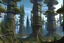 Placeholder: futuristic native american city in redwood trees