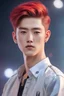 Placeholder: gen 1men,Eric\(The boyz\),stage on the background,kpop show,short red hair,Korean idol,Korean singer,on the stage,styled hair,pulled back hair,highly detailed, digital painting, HDRI, masterpiece, smooth, professional photo,detailed face.