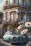 Placeholder: Classic villa, flowers and a car, fine details