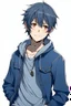 Placeholder: dark blue haired anime boy in a jean jacket