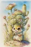 Placeholder: a cheerful cute furry fluffy chibi chipmunk holding a beautiful big cactus with flowers on it on the green field with flowers S<AI by Jean-Baptiste Monge, watercolor and ink, intricate details, fantasy, beautiful, award winning, colorful, fantastic view, crisp quality, in sunshine