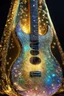 Placeholder: extremely delicate iridescent Guitar made of glass, sitting, video game style, translucent, tiny golden accents, beautifully and intricately detailed, ethereal glow, whimsical, art by Mschiffer, best quality, glass art, magical holographic glow\\n, Broken Glass effect, no background, stunning