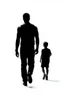 Placeholder: black silhouette of two men, one tall and muscular, the other short and thin, walking away from the camera on solid white background