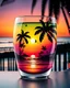 Placeholder: Stunning conceptual beach scene illustration in cocktail glass silhouette. Beach with vibrant colors, sunset sky and coast with palm trees. Cinematic black background, the glass looks like a window to a tropical paradise.12k 3D HD hyper-realistic Image quality CodeFormer AI 12K, cute flower fairy with bright wings like morning dew, flutters from flower to flower. Hair in curls,adorned with petals and pollen, mysterious phoenix woman,her silhouette made with interconnected and integrated elements