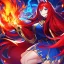 Placeholder: Clear focus, 8k, beautiful lighting, vibrant colors, fox girl, red hair, long hair, blue eyes, fire magic, smile, angry,