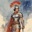 Placeholder: [aquarelle by Moebius] In the midst of a raging war, amidst the clash of swords and the cries of the fallen, a figure stood tall. A woman unlike any other, her muscles rippled beneath her armor, a testament to her strength and resilience. She was a Roman Centurion, a warrior of unmatched skill, commanding respect from both friend and foe alike.