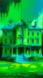 Placeholder: A greenish blue mansion covered in plasma ooze painted by Jeffrey Kolker