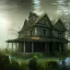 Placeholder: Abandoned house, overgrown, partially submerged,Interior, water