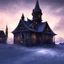 Placeholder: nightsky, blue, black, fields, abandoned buildings, ruins, cottage, gothic castle, metal, gold,