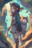 Placeholder: a girl and Cat on an Adventure, 4k, full detail, high resolution, digital art, anime, b