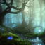 Placeholder: Dark fantasy concept art, dynamic lighting, Intricately detailed, Splash screen art, deep color, Unreal Engine, volumetric lighting, blue flowers, moss, leather, creek, flowing water, fantasy dark forest artwork,