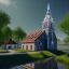 Placeholder: a small town in Serbia, river, church, scenery, unreal engine, insanely detailed