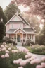 Placeholder: vintage style home with a cottage feel with pops of light pink flowers outside of house