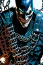 Placeholder: a close up of a person holding chains, the batman who laughs, jason fabok. greg staples, arkham city, gabriele dell'otto, joker wearing vader's armor suit, by Ryan Stegman, joker wearing vader's armor, david tennant as spawn, as illustrated in top cow comics, grotesque joker, venomized, jason fabok