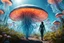 Placeholder: Woman in an Android suit, Walking Through Alien Mushrooms With Jellyfish Tentacles, Floating Through An Alien Forest, Photorealistic, Intricate Detail, Sunshine, Blue Sky