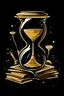 Placeholder: He designed for me an hourglass, behind and next to which were many books scattered in a cartoonish way. The background was black, and the clock and books were golden.