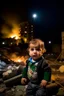 Placeholder: Palestinian baby , Destroyed Buildings , with a Explosions, at night