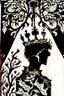 Placeholder: A shadowed hand holds a highly detailed, hand drawn skull, anatomically correct, with a crown hovering above, representation of Hamlet by John Austen, in the Aubrey Beardsley style, inspired by the gothic, macabre and fantastical, highly aesthetic, art nouveau design with striking black-and-white illustrations with hints of Red, Beardsleyesque, high quality, modern classical art, Hamlet Skull