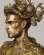 Placeholder: papercut portrait of a youthful male dryad papercut style multi-layered shiny metalics layers multi colours floral headress crisp shadows flowers Ultra render highly detailed papercut style textured raised detail molten metals glossy shiny metal 3d 8k