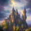 Placeholder: colorful light clouds with castle. acrylic