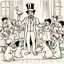 Placeholder: A magician stands in front of a group of children who sit in front of him on a mat on the floor and pulls out a rabbit from a top hat, the children look open-mouthed and wide-eyed and clap their hands, in the background a parrot stands on a pole and observes what is happening