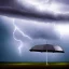 Placeholder: giant umbrella shield made of magic light on a stormy day