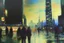 Placeholder: Futuristic City, city lights, people, street, Blade runner influence, philip wilson steer impressionism painting