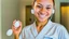 Placeholder: hotel housekeeping smiling holding small white earbuds