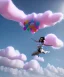 Placeholder: Ultra realistic speed clouds sky scene, wide angle view, sweet women falling down, inflatable color clothing, free jumping flying, many trinkets, hair monster, many jelly beans, balls, color smoke, smile, happy, circus style, extreme, wind, clouds sea, 20,000 feet altitude, stratosphere, soft color, highly detailed, unreal engine 5, ray tracing, RTX, lumen lighting, ultra detail, volumetric lighting, 3d, finely drawn, high definition, high resolution.