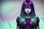 Placeholder: pretty police girl, big body, no dressed, purple-green hair, intricate details, high quality, best quality, 8k, in focus, sharp focus, finely detailed, sharp focus, halloween atmosphere, background hell