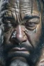 Placeholder: close up 48 years old nigerian carpenter man hands behind the head , in an abandoned warehouse, serious, bearded burly chubby , serious eyes, under the shower, wet, dripping water, manly torso, photorealistic, 50mm photo, ambient occlusion , side view from the ground