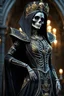 Placeholder: a beautiful skeleton woman dressed in a queens attire, queen of the underworld, intricate, detailed, sideway pose, living dead, morbid, unholy, a living dead, fantasy, extremely intricate, cinematic, hyper realistic, hyper detailed, cinematic, absurdnes, 4k, 8k, UHD, HDR, octane render, unreal engine