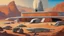 Placeholder: Remote and Secret martian Military Base, Chesley Bonestell Style, colorful, very detailed, near view