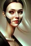 Placeholder: Portrait of a smiling cyborg woman, peaceful, digital art