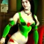 Placeholder: Portrait of Vampirella voloptuos beautiful green eyes smiling 15th century lingerie by Jean Auguste Dominique Ingres 4k