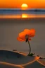 Placeholder: single orange flower on the beach at sunset