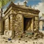 Placeholder: A brownish bronze ruined rocky temple with shattered pottery painted by Maurice Utrillo