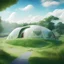 Placeholder: House on the hills, green nature, futuristic, minimalist architecture, concept art, 3D art, oval and round shape, finely detailed, cinematic lighting, hot weather, cream blue sky, hyper realistic, 4k