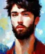 Placeholder: Masterpiece, best quality, The Face of the Curious Male by Bryen Frost rework. trace light, painted impressionist brush strokes. Paint spatters, drips, drabs, dynamic, artstation, Yagami Light