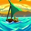 Placeholder: Legend Of Zelda: Wind Waker style vast ocean, stylized, celshaded, colorful, adventurous, frontal view, full view.