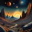 Placeholder: An incredibly peaceful detailed landscape, Max Ernst, one-line drawing, rock formations, planets and stars, primordial nature, sun, strong texture, extreme detail, intricate, strong colours, high resolution, volumetric light, 8k, 3d, cinematic, rich moody colors, sparkles, 55mm photography, 8k, sharp focus, volumetric light