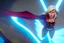 Placeholder: Supergirl flying in the world of the Tron movie.