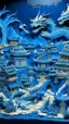 Placeholder: A dark blue dragon village with a palace designed in Chinese paper art painted by Vincent van Gogh