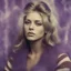 Placeholder: Brigitte bardot,Hippie girl, purple fur, striped wallpaper, old autochrome