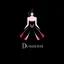 Placeholder: Create a logo with the name Deniz Boutique, inspired by diamond dresses, with the symbol of the dress, baby pink, black background.