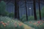 Placeholder: Night, trees, flowers, horror, japanese manga style, rocks, fernand toussaint, gustave caillebotte, and otto pippel impressionism paintings