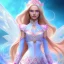 Placeholder:  beautiful, soft, whide smile face,whole head, long blonde straight hair, blue eyes, fairy wings on the back, transparent crystal blue and pink clothes, background blue and pink, big definition, 8K