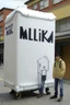 Placeholder: giant milk carton that says M.I.L.K on it STYLE OF HIROKU OGAI