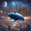 Placeholder: A future city on the back of a heavenly whale swimming in space filled with stars and planets